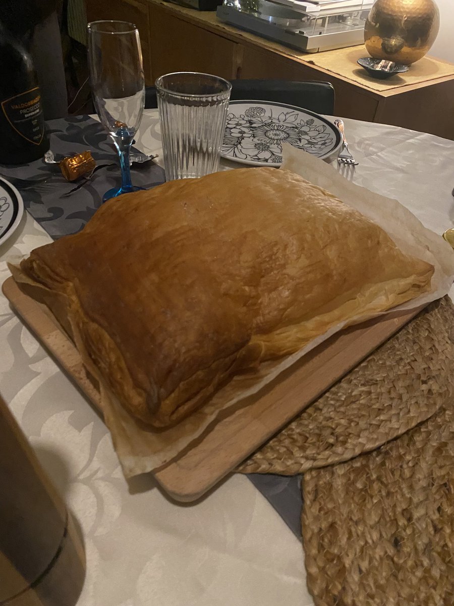 BuchananMirren's tweet photo. still thinking about my dad forgetting to cut the puff pastry into little squares  for our stew and instead making pastry mountain https://t.co/TCmWK4HzFX