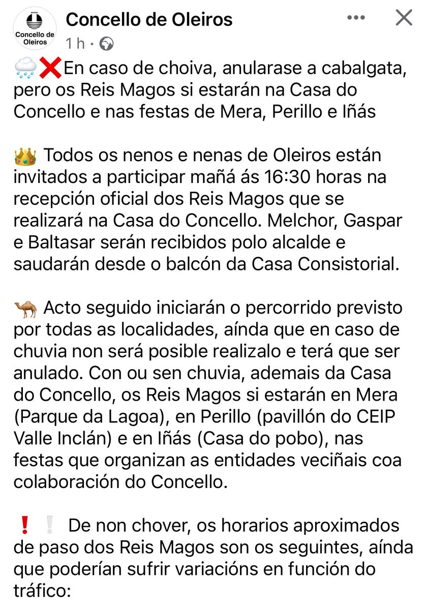 AVPC_Oleiros's tweet photo. Información Cabalgata Reis Magos 2024 https://t.co/gQ9XTBk7cf