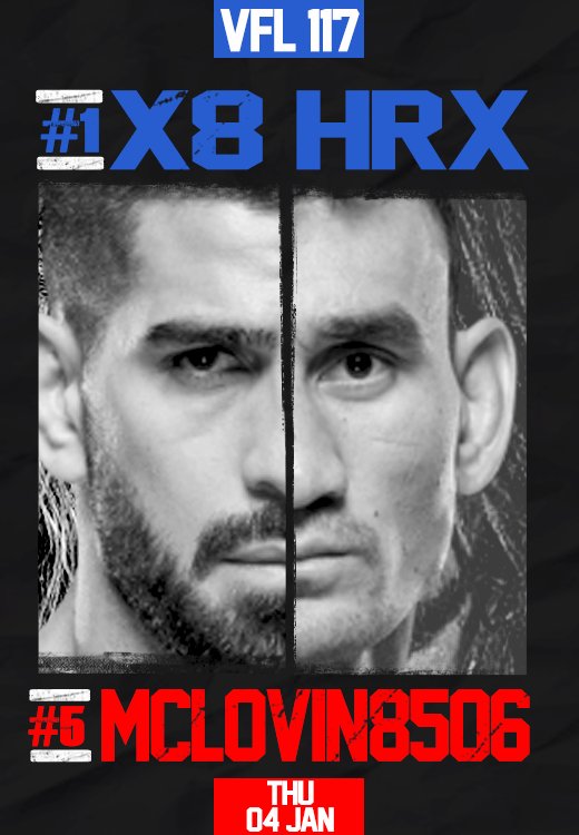 Gringo_AFC's tweet image. VFL 117: @X8_HRX  vs. #McLovin - The VFL Featherweight Championship of the World 🏆

🕕 6:30pm UK Time for the Prelim Card!

🕙 10pm UK Time for the Main Card!

📹 twitch.tv/gringo_afc #VFL #UFC