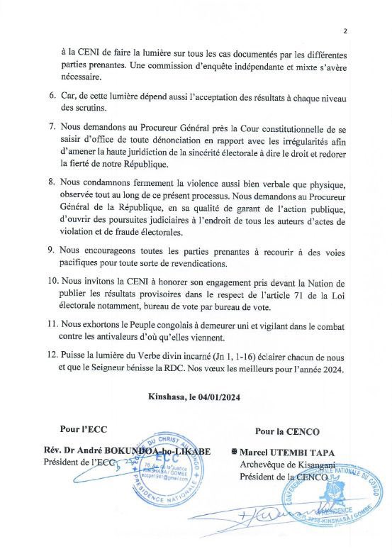 La CENCO et l’ECC appellent à l’intervention du Procureur Général près la Cour constitutionnelle face aux irrégularités électorales

#laconquête…