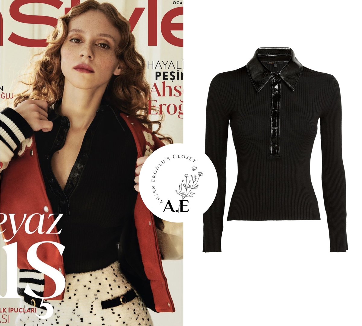 AhsenCloset's tweet photo. Ahsen X InStyle Magazine, January 2024 Issue ♥️
——
For her cover look Ahsen stuns in Maison Kistuné’s Varsity Jacket in Wool Felt with Leather Sleeves ($1,165) over Maje’s Black Vinyl-Trim Polo Shirt (£182.20)..

#ahseneroğlu https://t.co/7weRwTqSWw