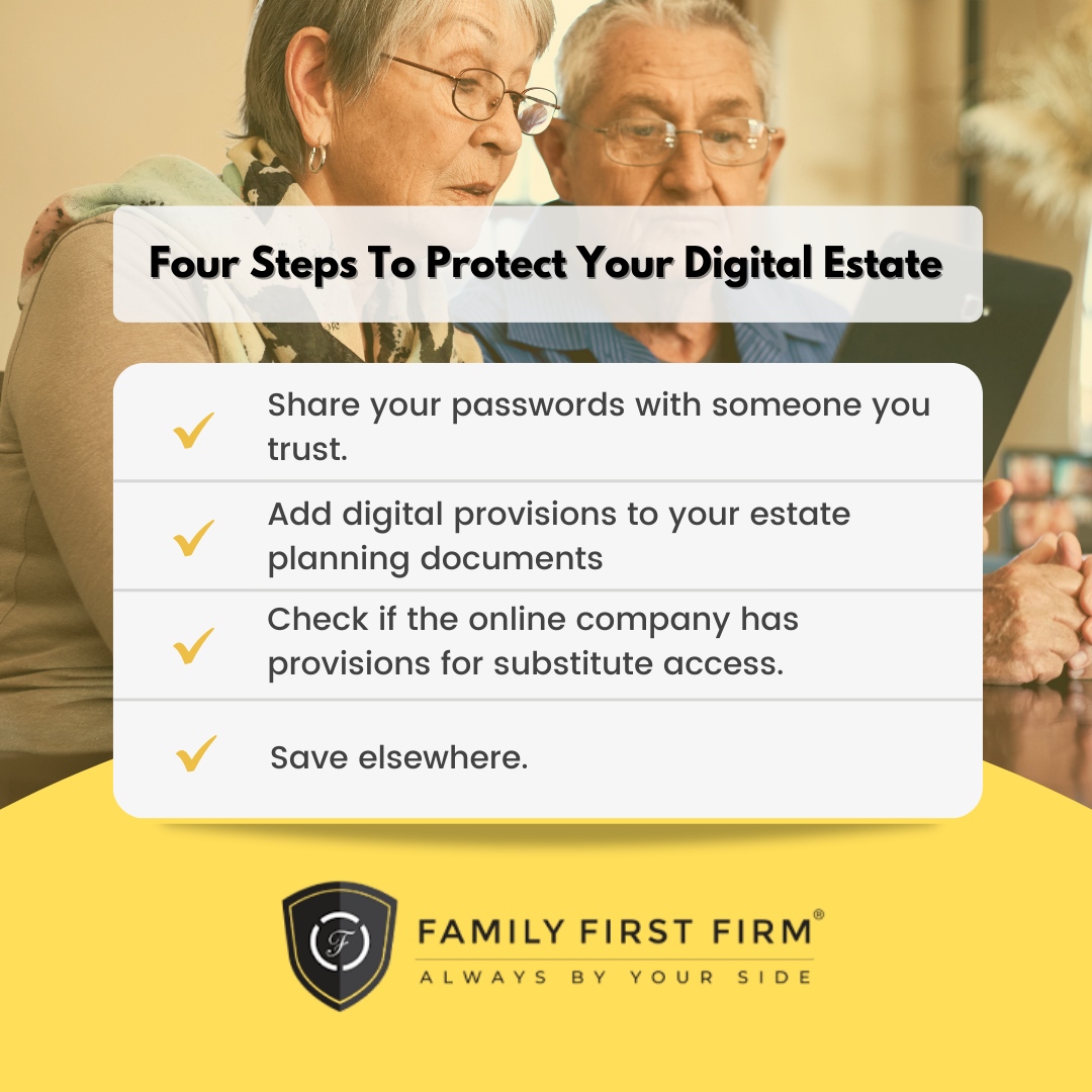 Have you ever thought about what happens to all your online data and assets if you become disabled or die?

To make sure your digital estate is not lost or falls into the wrong hands, follow these simple tips. 
.
.
.
#DigitalAssetProtection #EstatePlanningTips
