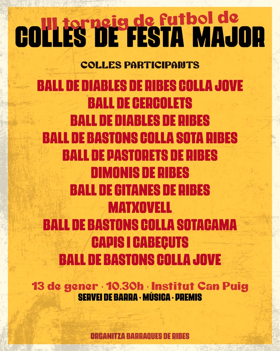 BarraquesRibes's tweet photo. D’aquí poc més d’una setmana, tenim marcada a les nostres agendes la primera cita de la Festa Major de Sant Pau 2024; el III Torneig de Futbol de Colles de Festa Major!⚽ https://t.co/i4RRQROJw7