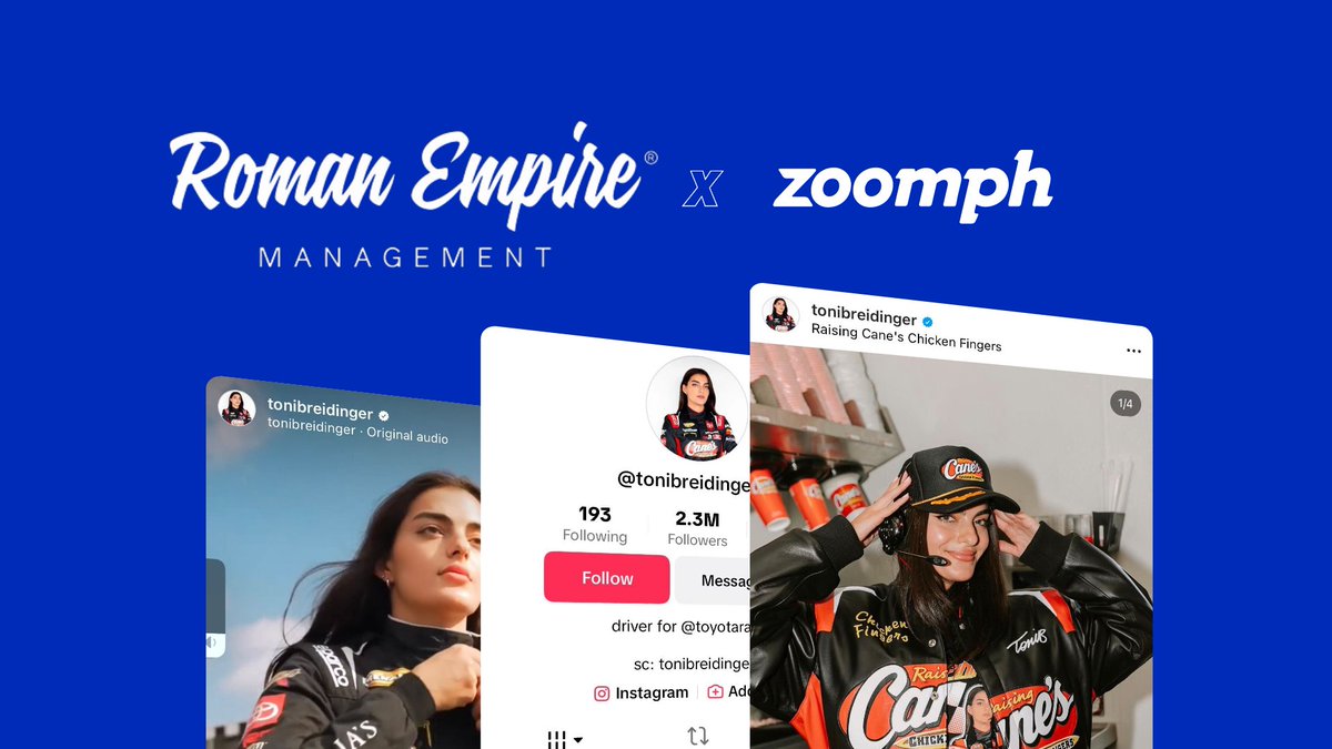 Zoomph's tweet photo. We are excited to welcome Roman Empire Management as a new Zoomph client! 🎉

We will be supplying Roman Empire Management with the tools to measure the monumental successes of their NASCAR driver @ToniBreidinger both on and off the track! https://t.co/eq255dh4qD