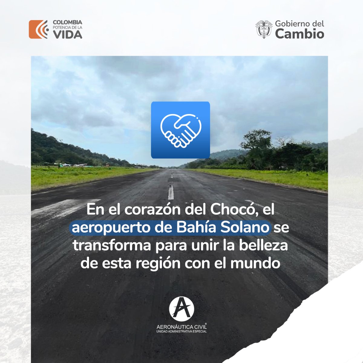 AerocivilCol's tweet photo. ¡El aeropuerto de Bahía Solano, en el corazón del Chocó, se renueva para llevar la belleza de esta región al mundo! 

Desde el #GobiernoDelCambio trabajamos para impulsar el turismo en el #PaísDeLaBelleza.

#NosMovemosPorColombia #ASAES
#LoHacemosPosible https://t.co/2ZuGRhWB7O