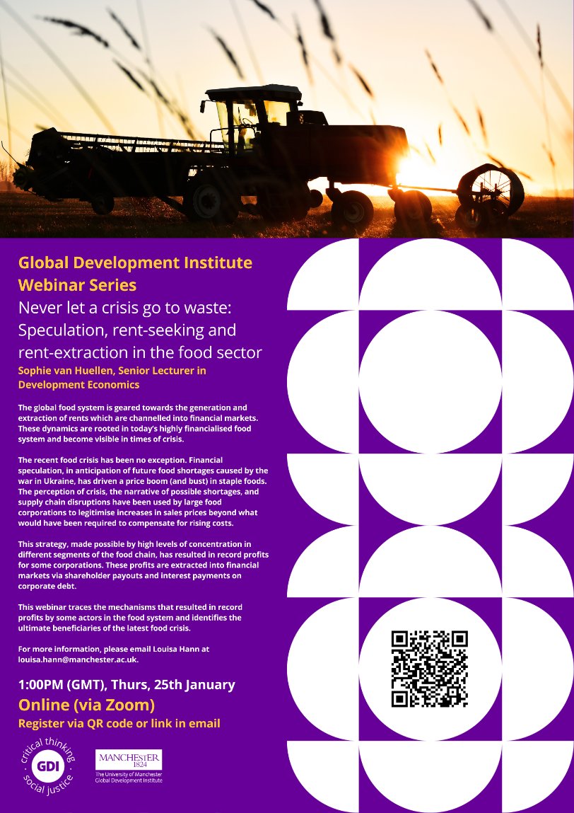 S_vanHuellen's tweet image. Happy to be part of the newly launched  @GlobalDevInst webinar series. Join if you have time to discuss #financialised #food. 25th Jan 1pm (GMT).

Zoom link for registration here: zoom.us/meeting/regist…