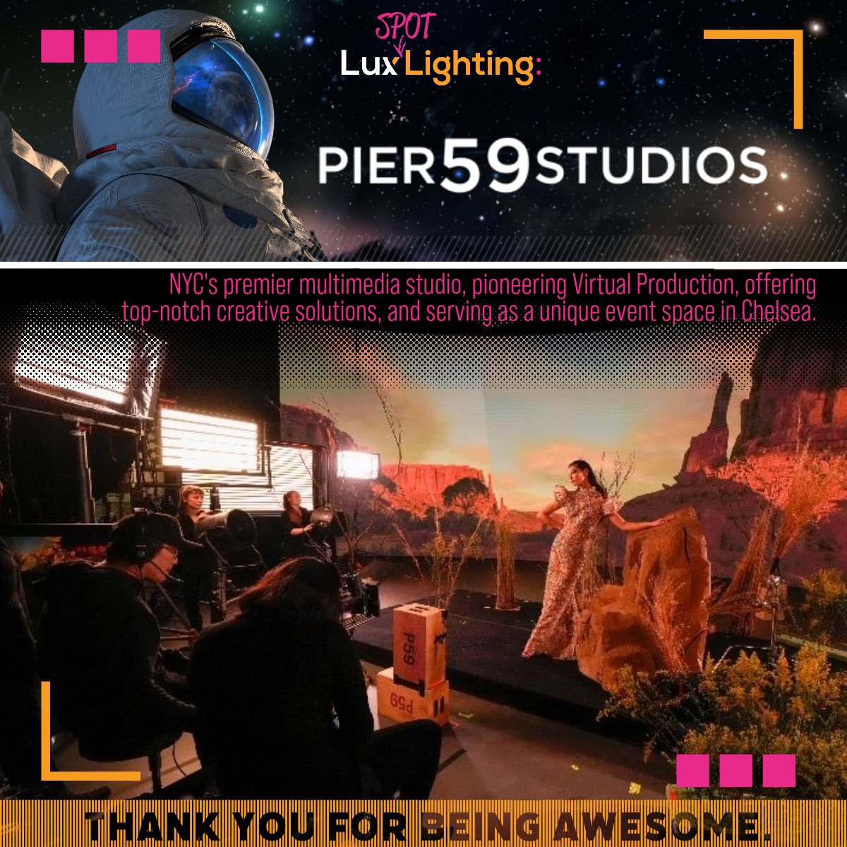 Pier 59 Studios - NYC's premier multimedia studio, pioneering Virtual Production, offering top-notch creative solutions, and serving as a unique event space in Chelsea
Thank you for being awesome