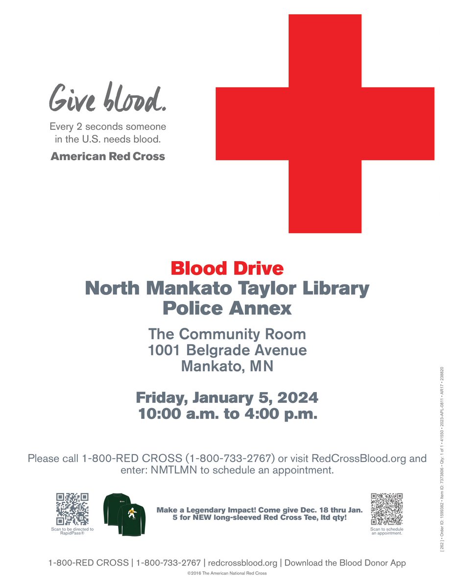 We still have some openings for tomorrow's blood drive! Go to redcrossblood.org/give.html/find… and enter code NMTLMN to schedule an appointment.