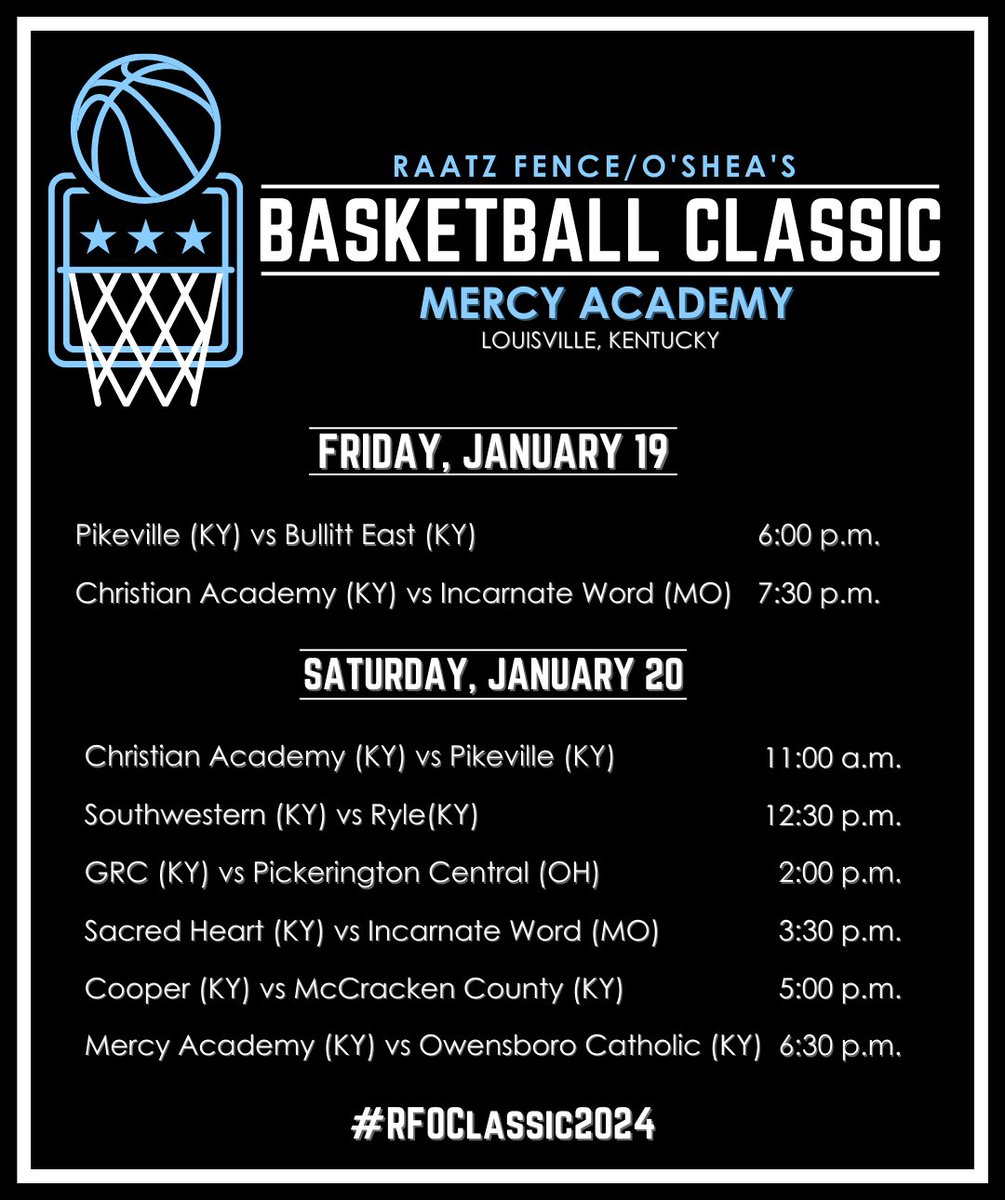 It's almost time for the Raatz Fence/O'Shea's Classic!  All games will be played in the main gym and will be broadcast on the <a href="/NFHSNetwork/">NFHS Network</a>. Tickets can be purchased on <a href="/GoFanHS/">GoFan</a> or at the gate with a debit/credit card. #RFOClassic2024