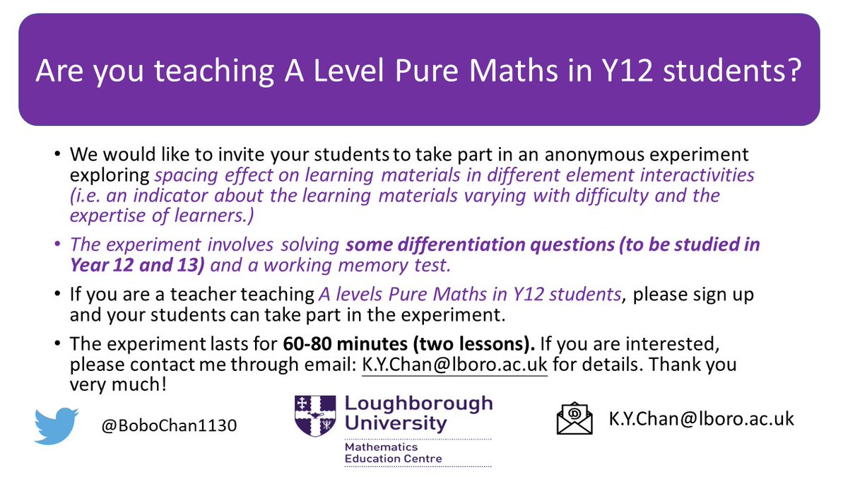 ***More schools needed. If your schools are interested in taking part in the study, please feel free to contact me by K.Y.Chan@lboro.ac.uk !***
Retweets are welcome!