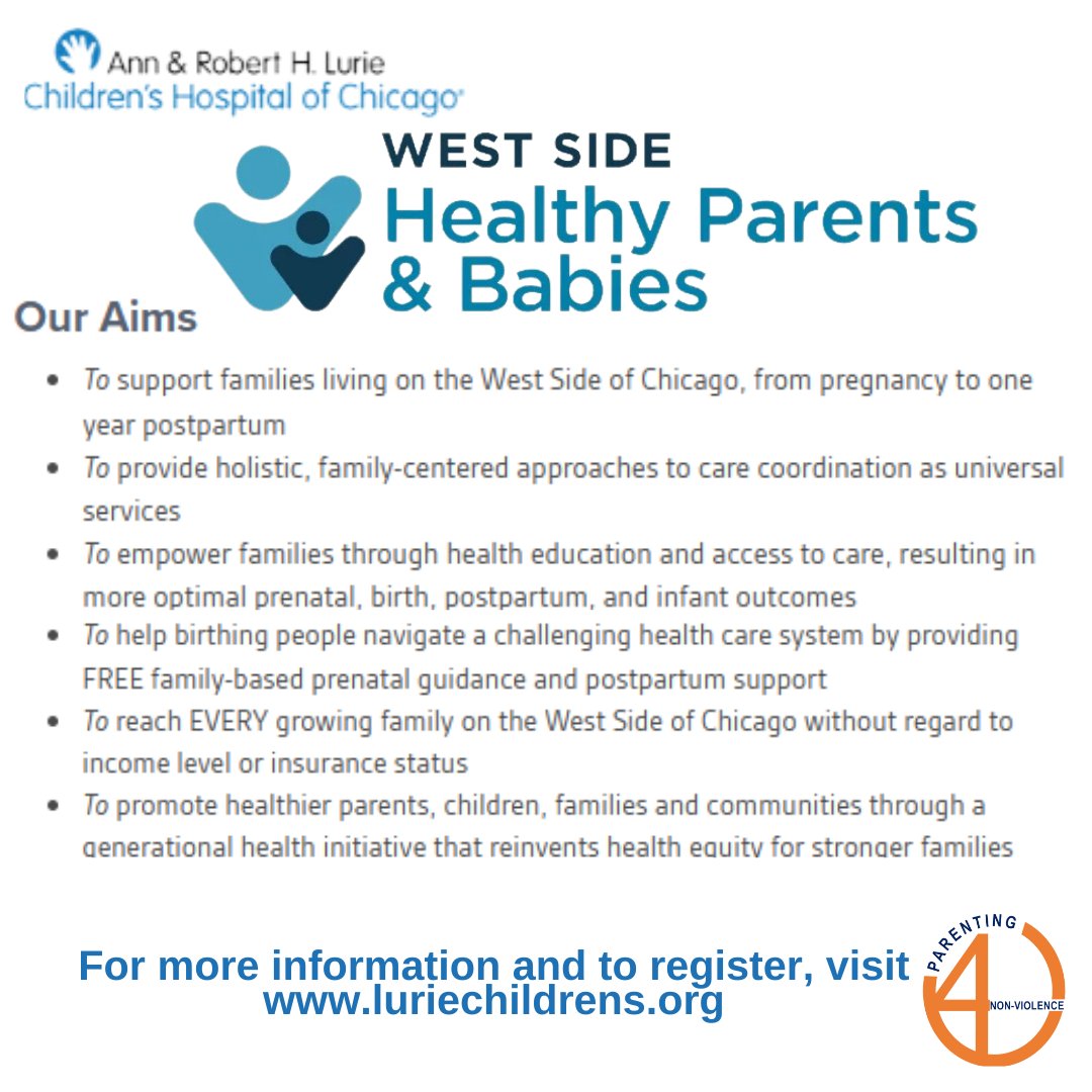 Parenting4NV's tweet photo. Westside Chicago parents can receive pregnancy and postpartum support through Lurie's Childrens Hospital new program. Register at https://t.co/8Fp05TqYzj #P4NV #Parenting4Nonviolence #ChicagoParents #LuriesChildrensHospital #WestsideChicago #PregnancySupport https://t.co/MKesJxFxsU