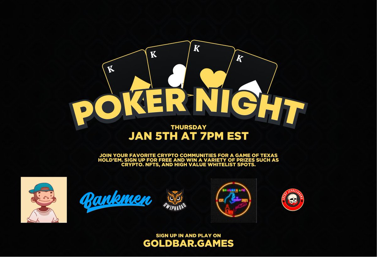 HUGE $500+ Freeroll tournament tomorrow at 7pm EST! Prizes from these communities: @BankmenFinance @DoubleL7777 @OwlphaDAO_ @DrunkenApeSC @justape_ Sign up now, details and prizes in discord 🔥