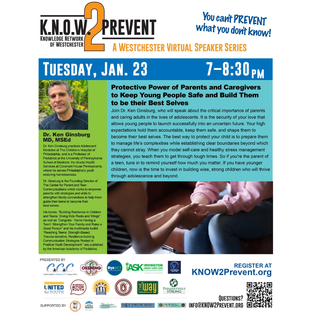 HarrisonYouth's tweet photo. Knowledge Network of Westchester will be having its second speaker event of the 2023-24 school year: Protective Power of Parents and Caregivers to Keep Young People Safe and Build Them to be their Best Selves will be given by Dr. Ken Ginsburg on January 23, 2024. https://t.co/CuY6uYh46Q