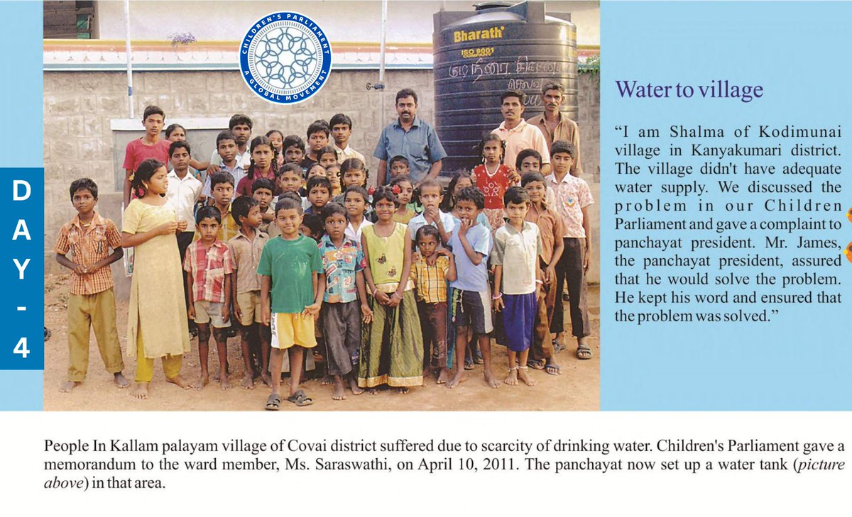 WATER TO VILLAGE
Day 4 of 100 Days 100 Stories
_
#success_stories #childrenparliament #parliament #childrights #rights #children 
<a href="/UNICEF/">UNICEF</a> <a href="/UNICEFIndia/">UNICEF India</a> <a href="/UN/">United Nations</a> <a href="/chillsugata/">sugata roy</a> <a href="/ChildRightsGuna/">Gnanasekar</a>