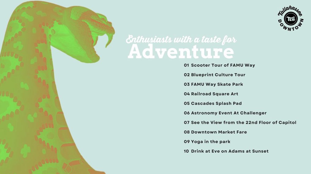 TLHDowntown's tweet photo. Have you checked out our Enthusiasts Guide to Downtown?!? 🎉📝

Whether you’re a foodie, adrenaline junkie, art enthusiast, there’s something for everyone! 

Check out the link below to discover all the fun ways you can explore Downtown!🔗

https://t.co/NlBf7VhFSU https://t.co/AgSxty2Um5