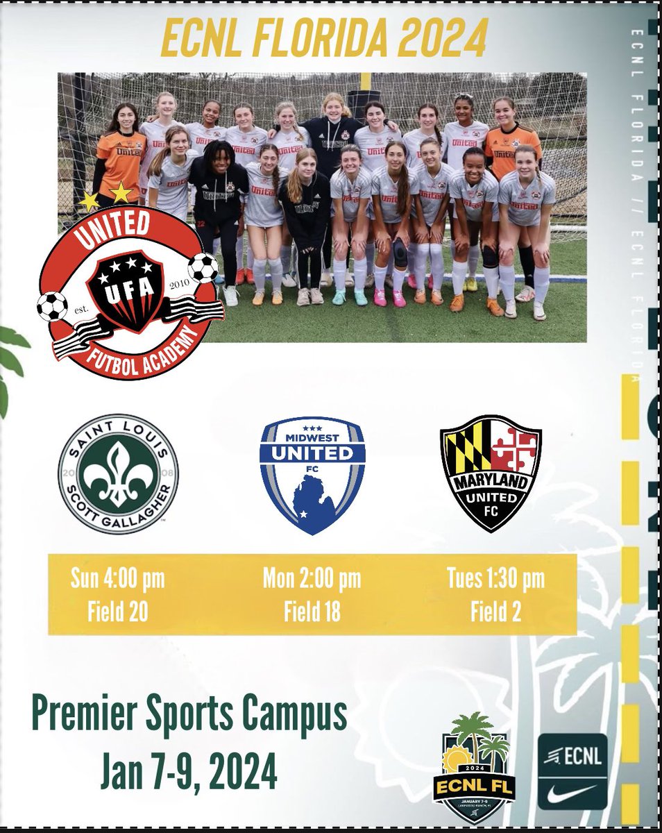 UFA08G_ECNL's tweet photo. Our team is ready to kick off 2024 in the Sunshine State at #ECNLFL! Make sure to come watch us play! @UnitedFA_ECNL @ECNLgirls @ECNLSoutheast @TopDrawerSoccer @ImCollegeSoccer https://t.co/lEWowv9XFa