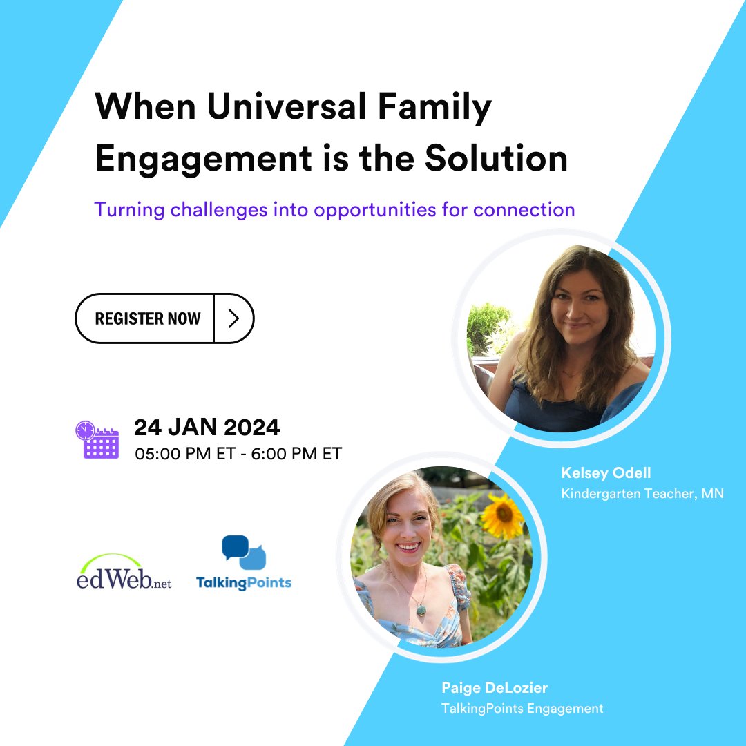#TeacherTwitter: Join us on Jan 24th for another exciting edWebinar! This time we'll be finding ways to turn challenges into opportunities for connection with students and families. 💙 

Register here: hubs.la/Q02fhJRW0

#familyengagement #edequity