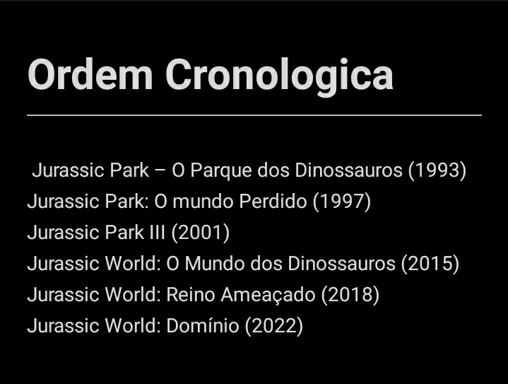 drivealmanaque's tweet photo. 🗒️: Lista com a ordem cronológica da franquia Jurassic park/world. https://t.co/GGu5vhDQam