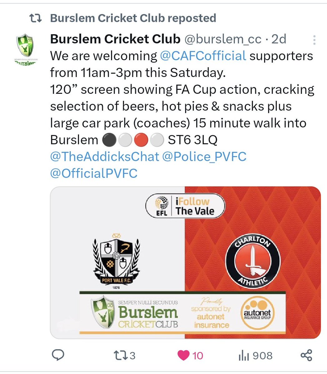 Police_PVFC (@police_pvfc) on Twitter photo <a href="/OfficialPVFC/">Port Vale Football Club</a> are looking forward to welcoming <a href="/CAFCofficial/">Charlton Athletic FC</a> 06.01.24. here are some great Away drinking venues
<a href="/GreenStarStoke/">@Adam Prestage</a>
<a href="/pioneerbar23/">Pioneer Bar Smallthorne</a> 
<a href="/pub_whitehorse/">Whitehorse pub Tunstall</a> 
<a href="/burslem_cc/">Burslem Cricket Club</a> 
Loads of choice from karaoke to pool and all around TVs, something for everyone
<a href="/FBAwayDays/">Football Away Days</a> <a href="/footyawayday/">Football Away Days</a> <a href="/OfficialPVFC/">Port Vale Football Club</a> are looking forward to welcoming <a href="/CAFCofficial/">Charlton Athletic FC</a> 06.01.24. here are some great Away drinking venues
<a href="/GreenStarStoke/">@Adam Prestage</a>
<a href="/pioneerbar23/">Pioneer Bar Smallthorne</a> 
<a href="/pub_whitehorse/">Whitehorse pub Tunstall</a> 
<a href="/burslem_cc/">Burslem Cricket Club</a> 
Loads of choice from karaoke to pool and all around TVs, something for everyone
<a href="/FBAwayDays/">Football Away Days</a> <a href="/footyawayday/">Football Away Days</a>