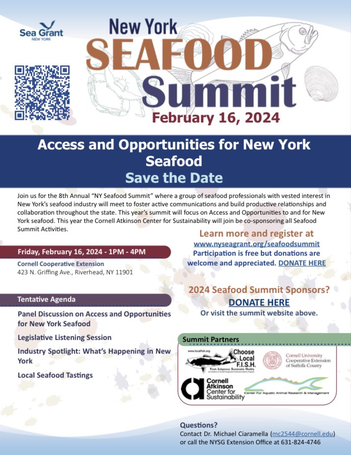 Join us for the annual NY Seafood Summit and learn more about the industry! 🐟🌊
Link: seagrant.sunysb.edu/articles/t/new… 

#sustainable #seafood #cook #choose #local #fish #savethedate