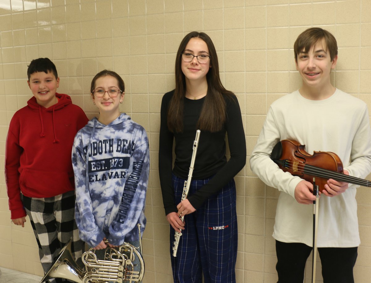 Congratulations to the following Soule Road Middle students were honored with selections to the 2024 Junior High All-County Band, Chorus and Orchestra: seventh-grader Anthony Paolini, seventh-grader Vivian Bearup, eighth-grader Madison Lapp and eighth-grader Luke Granbois.