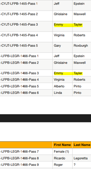 JozDire's tweet photo. #EmmyTayler est très fréquente passagère du #LolitaExpress✈️ d'Epstein, mais pas autant que #SarahKellen
Elle voyage avec JE GM & VG ou #JulietteBryant & #MagaliBlachon, les couples #AlbertoPinto & #GlennDubin ou #GwendynBeck & #ClaireHazel
https://t.co/9gdw9bCgDF https://t.co/4jFfpyYSae