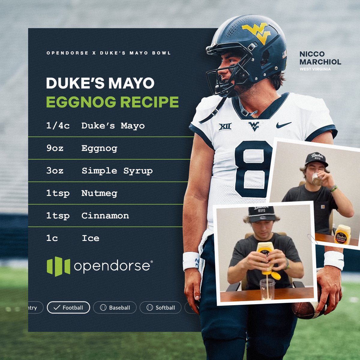 The secret is out. Leading up to the Duke's Mayo Bowl, @DukesMayonnaise teamed up with @MarchiolNicco to unveil the recipe for their 'Mayo Mocktail'. Everything is better with mayo, right?