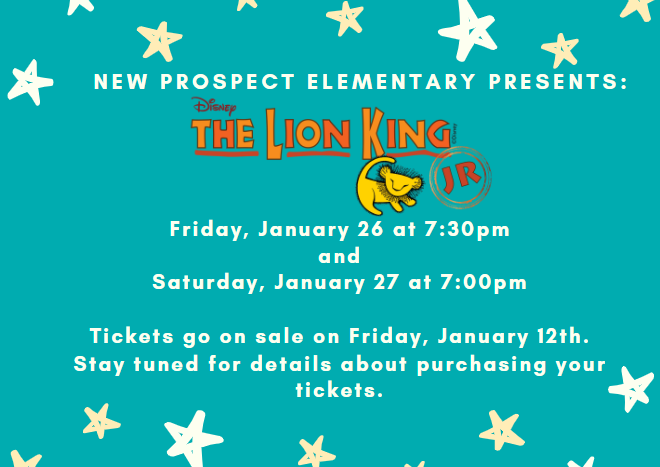 NPE PRESENTS THE LION KING JR! This talented cast has been working hard to bring you an amazing and fun show! Please save the date! Tickets go on sale next Friday, January 12th! Stay tuned for details about how to purchase your tickets.
