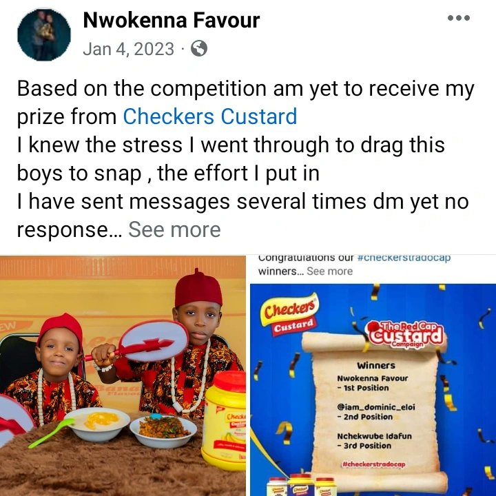 nwokenna0's tweet photo. Exactly 1 year @CheckersCustard responded to my dm and promise to credit me but they never did 🥺🥺🥺🥺🥺🥺
this is not a drag post  but me celebrating 1Year DEBT Anniversary with checkers Custard 
One year promise to credit me as one of their  winners but never did. https://t.co/HBJHeKOXMf
