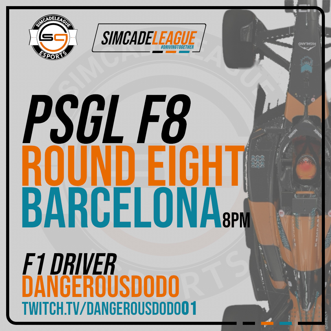 No longer extinct, and back from the winter break, <a href="/ERL_Dodo173/">DangerousDodo01</a> returns for <a href="/PremierSimGL/">PSGL</a> Round Eight at Barcelona

Come watch his POV at - twitch.tv/dangerousdodo01 at 8pmUK

#F123 #esports #DrivingTogether