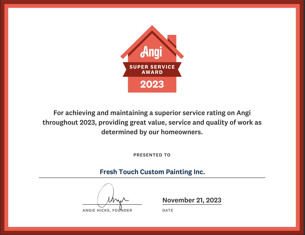 FTCPainting's tweet photo. Proud of our Angie's List Super Service status and prouder still of the many satisfied customers who tell their neighbors and friends about the quality of work our company provides. We invite you to become one of our many satisfied clients. Customer satisfaction guaranteed! https://t.co/CfeNIzanta