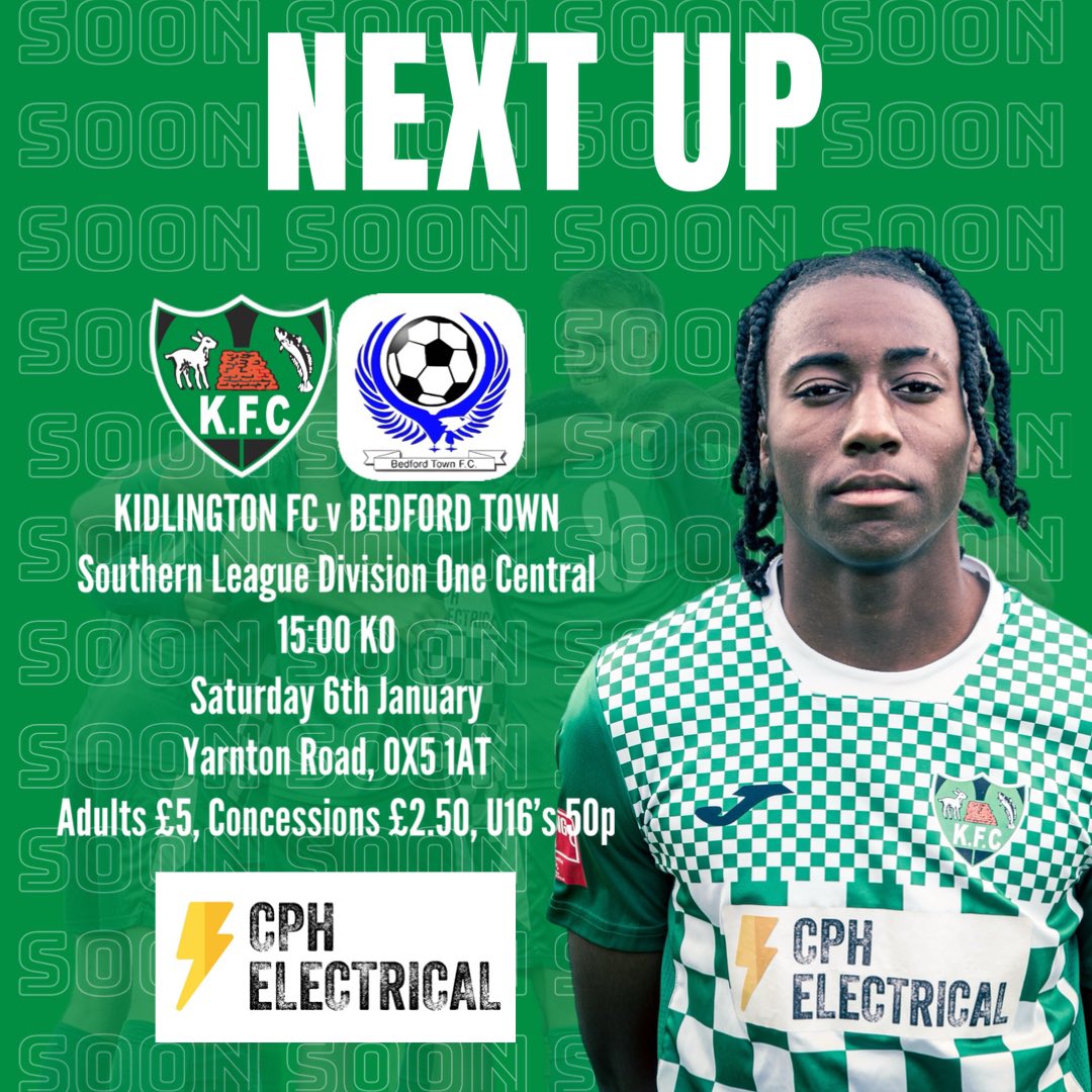 1/2 price action awaits as Yarnton Road is in action… 🏠 Saturday sees the Greens welcome the League Leaders @BedfordTown 👊 This game is half price, to help satisfy the unhappy members from the last time we met. Support your local club! 💪 #COYG #KFC 💚