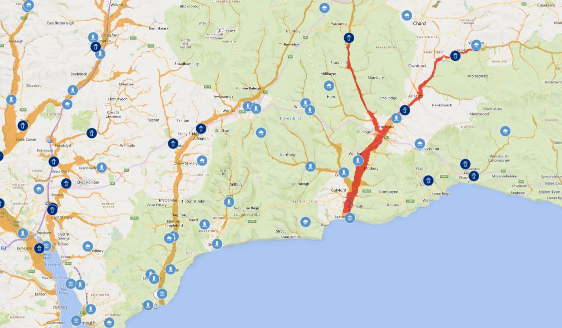 Flood Warnings  issued by  Environment Agency for East Devon
Visit  gov.uk  Or call Floodline on 0345 988 1188
River Yarty from Yarcombe to Axminster. check-for-flooding.service.gov.uk/target-area/11… 
River Axe Winsham to Axmouth check-for-flooding.service.gov.uk/target-area/11…
Roads &amp; Properties may be affected