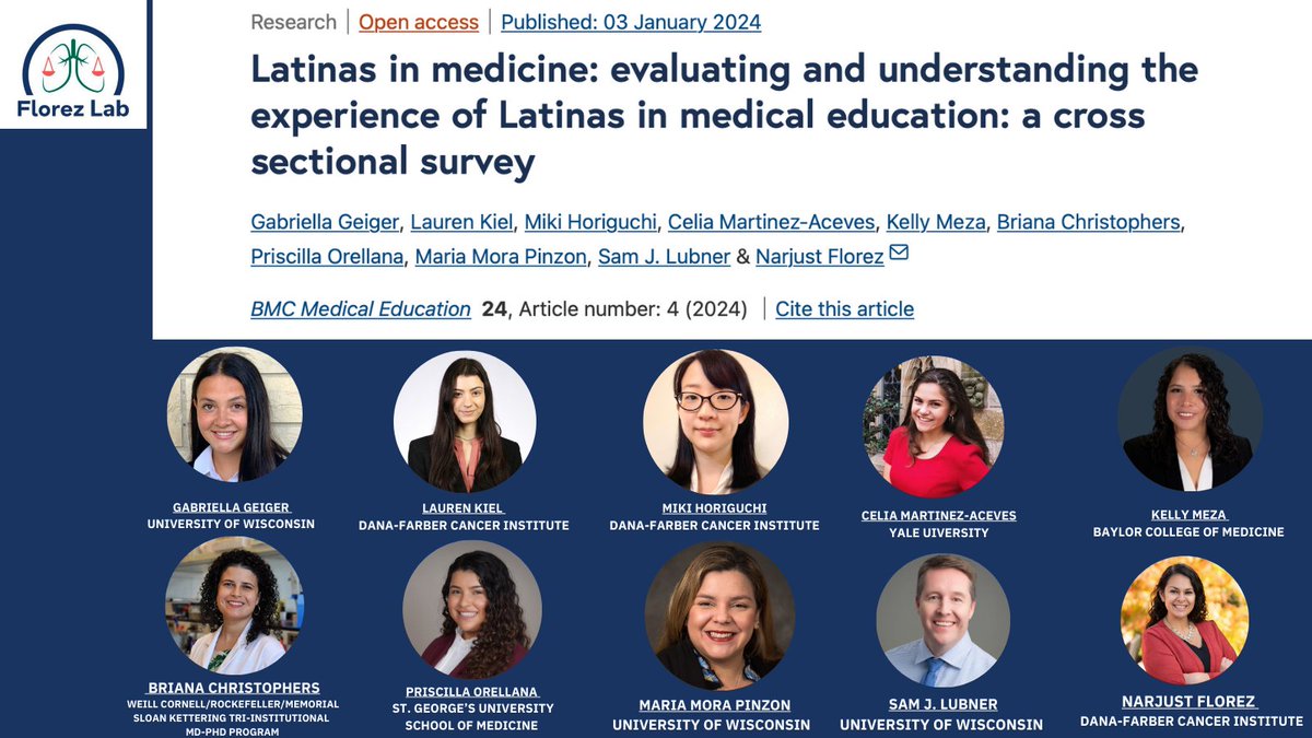 🚨 New publication alert 🚨
The #LatinasinMedicine Study, an evaluation of the #Latinaexperience in #MedEd  is out‼️

🚨Congratulations to authors <a href="/geiger_gaby/">Gabriella Geiger</a> <a href="/CeliaMarAceves/">Celia Martínez</a> <a href="/KellyMezaMD/">Kelly Meza, MD</a> <a href="/BriChristophers/">Briana Christophers, PhD</a> <a href="/orellana_pr/">Priscilla Orellana</a> @MoraPinzonMD <a href="/NarjustFlorezMD/">Narjust Florez, MD, FASCO</a> ✨
⏬
bmcmededuc.biomedcentral.com/articles/10.11…