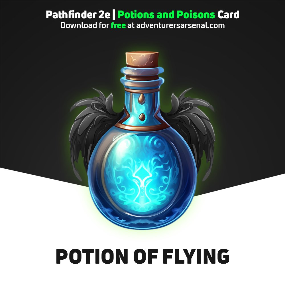 AdventArsenal's tweet image. 🌟 Potion Reveal: Potion of Flying🌟

Grant your character the wondrous ability to soar through the skies, unlocking new means of exploration...  And guess what? It's absolutely FREE! 

Download today at: adventurersarsenal.com

#pathfinder #pathfinder2e #pf2e