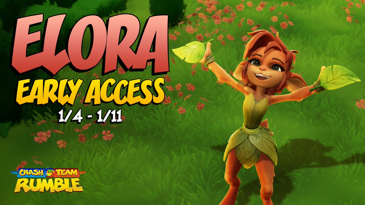 There's a glimmer in the air: Elora is joining #CrashTeamRumble! For a limited time starting this week, players can unlock Elora early. Collect Avalarian Leaves across each map to unlock her permanently. Additional rewards include skins, gear, and more! 🍃 ✨ 🍃