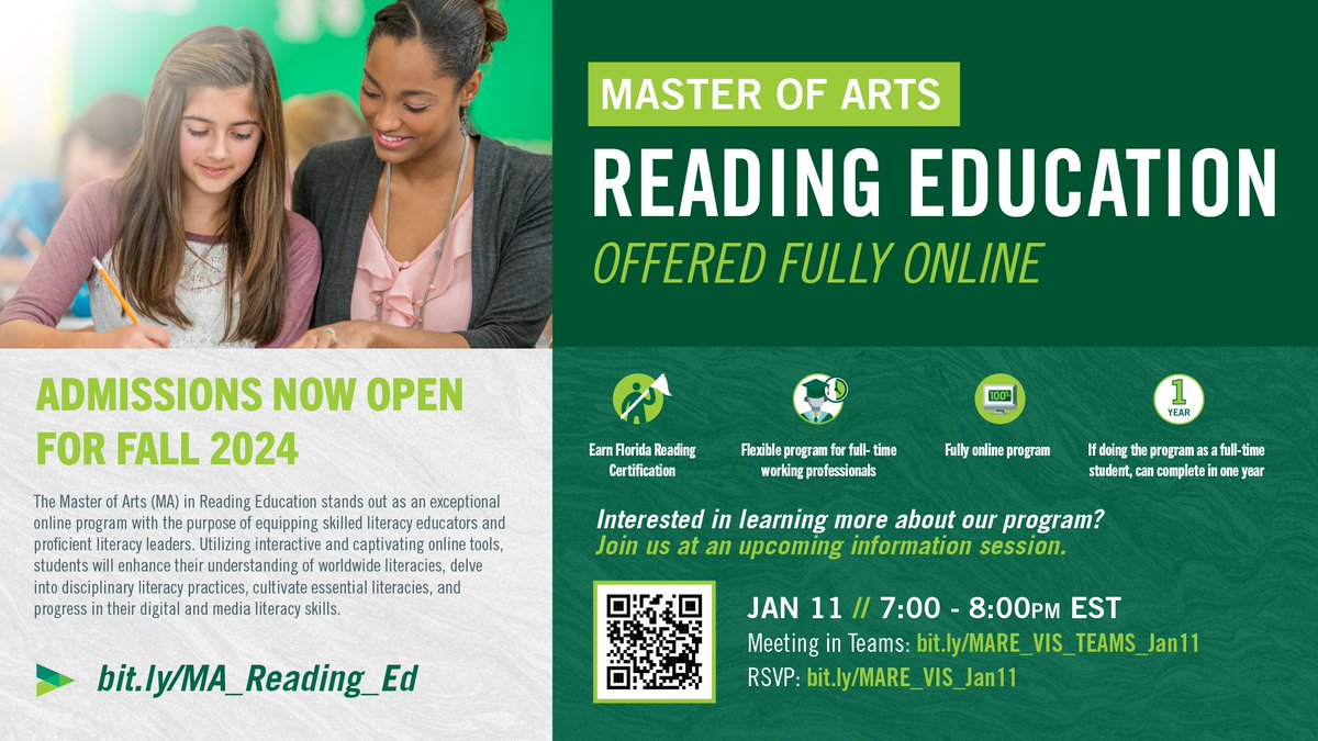 Please join us for an info session about our fully online Masters in Reading program!