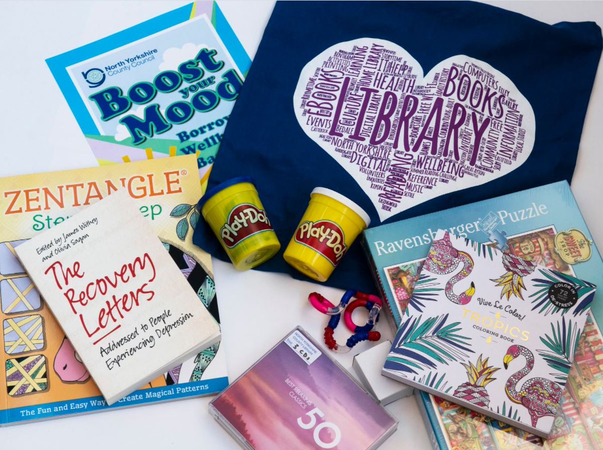 northyorksc's tweet photo. Did you know you can borrow #WellbeingBags from any #NorthYorkshire library for free with your #library card? 

They contain a range of activities to encourage #selfcare and enhance mental wellbeing.

Find more at https://t.co/d9nJgvilkc https://t.co/upWwXqfgdo