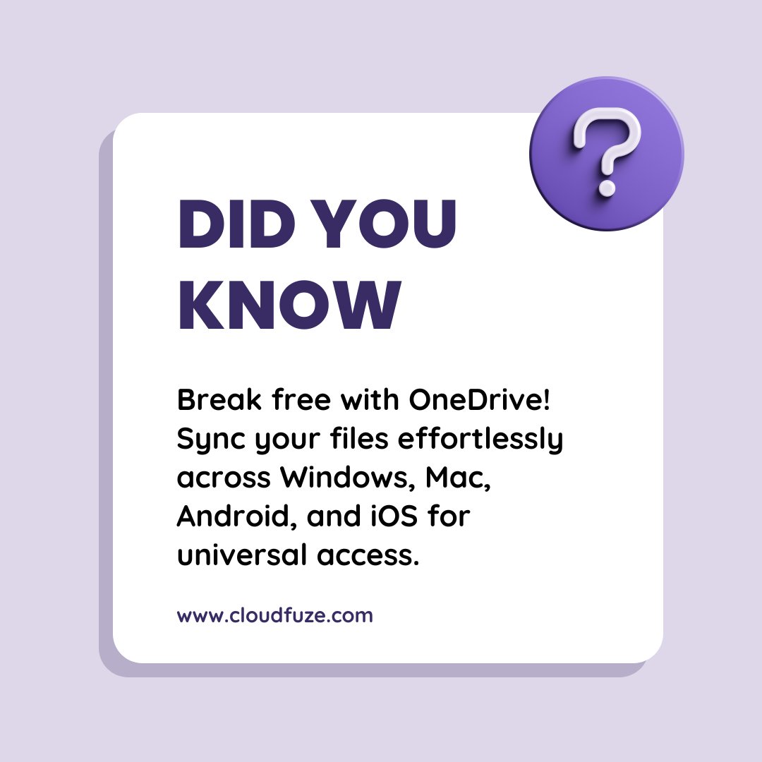 CloudFuze's tweet image. Did you know? 🌐 OneDrive is your ultimate cross-platform ally! 🤝 Whether you&apos;re on Windows, Mac, Android, or iOS, seamless access and file sync are always at your fingertips. Embrace the freedom of universal connectivity! 

#OneDriveVersatility #CrossPlatformSync #OneDrive