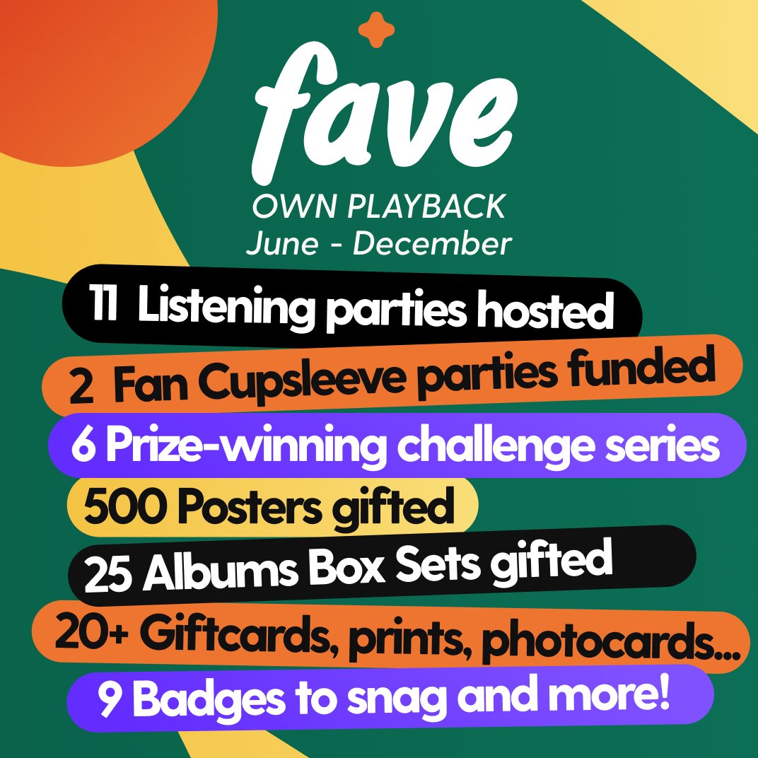 Faveforfans's tweet photo. We're bursting with excitement to present to you 💫 Fave’s Own Playback 💫. Expressing our heartfelt gratitude for your support. We're all about making your fan experience awesome! What do you think would make it the absolute best for you?
#FaveforFans #Playback2023 https://t.co/lX9g8x3gNq
