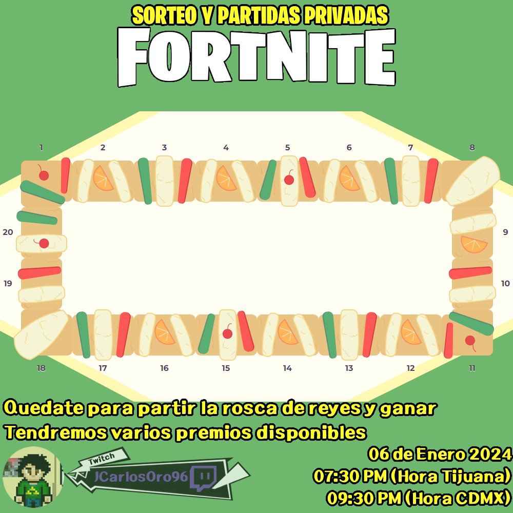 CarlosOro96's tweet photo. Vengan todos a partir la rosca de reyes este 6 de Enero, puede que se lleven una skin de Fortnite! 👑🎁
#Fortnite #RoscaDeReyes #Rosca #PartidasPrivadas #Sorteo #Rifa #SorteoFortnite #RifaFortnite #Skin #FortniteSkin #SkinFortnite #Gamer #Stream #Streamer #DiaDeReyes #Giveaway https://t.co/7bYu6kV1CO