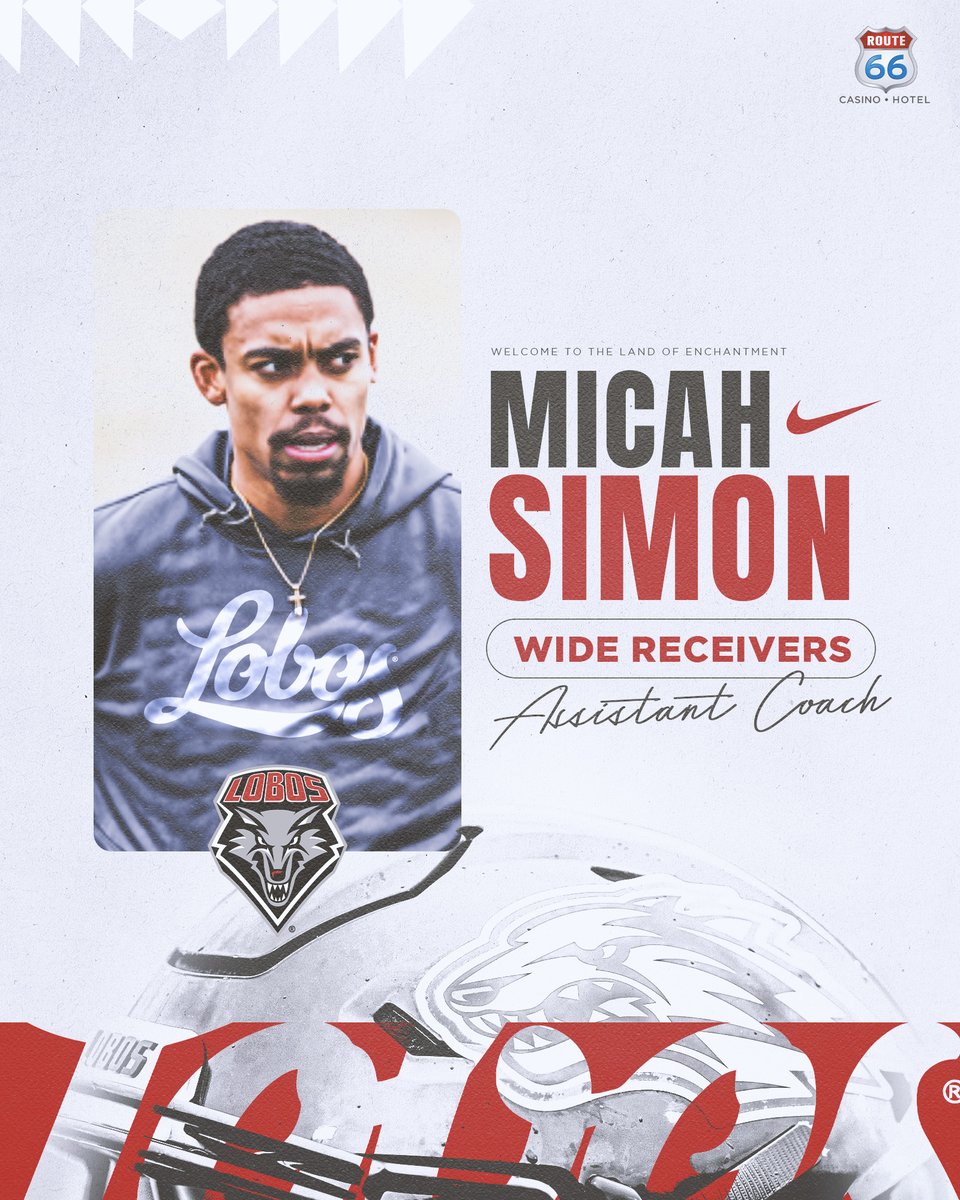 New Mexico Football (@unmlobofb) on Twitter photo Fast facts on new WR Coach <a href="/micahsimon_/">Micah Simon</a>:
Simon spent the 2021 season with the Carolina Panthers & 2022 with the B.C. Lions in the CFL and coached at N. Colo last year.
This will be his 1st season with Coach Mendenhall.
Season Ticket Deposits: tinyurl.com/39s7xaw5
#GoLobos Fast facts on new WR Coach <a href="/micahsimon_/">Micah Simon</a>:
Simon spent the 2021 season with the Carolina Panthers & 2022 with the B.C. Lions in the CFL and coached at N. Colo last year.
This will be his 1st season with Coach Mendenhall.
Season Ticket Deposits: tinyurl.com/39s7xaw5
#GoLobos