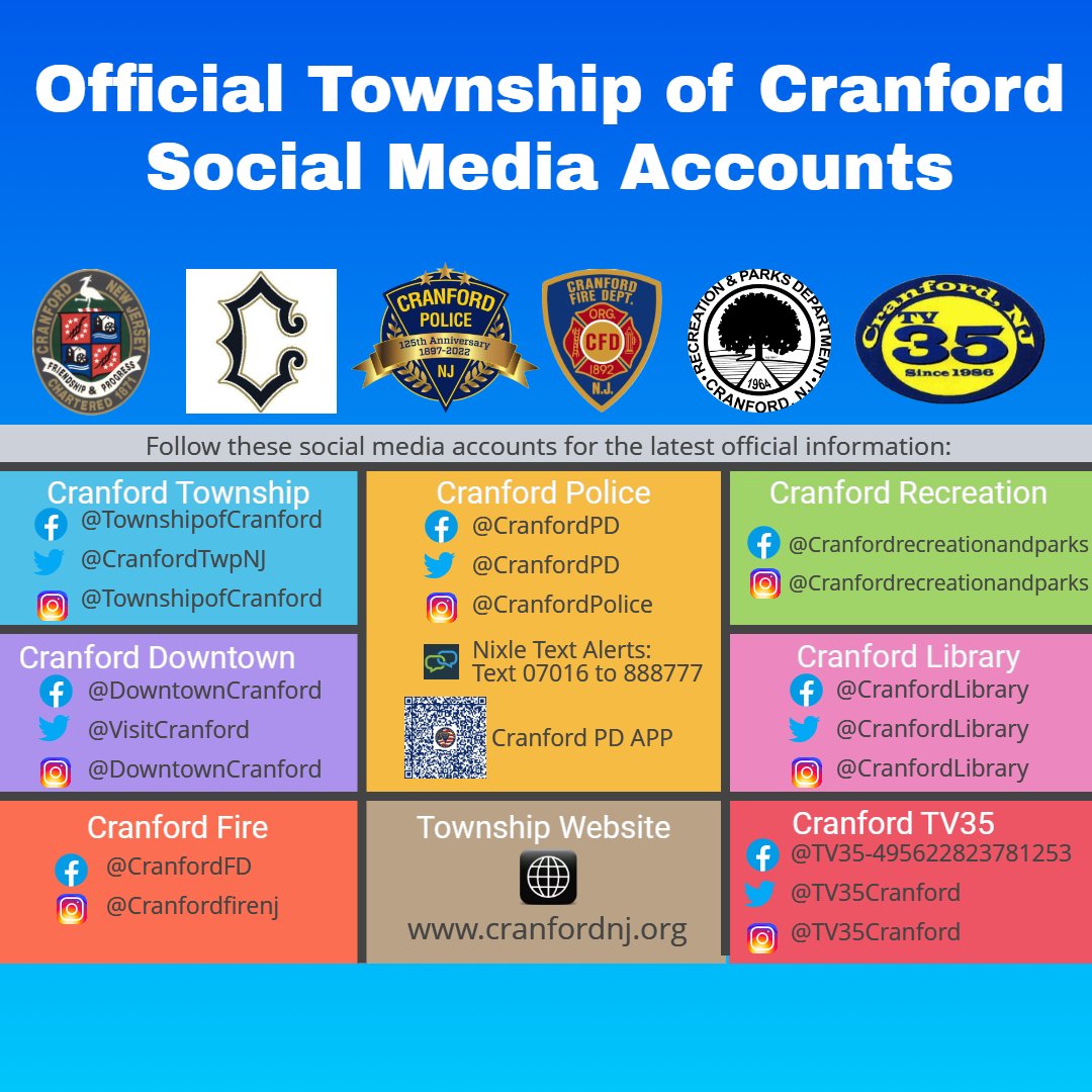 Make a New Year's Resolution to follow the Township of Cranford on their government social media platforms for all official postings and announcements. @cranfordtwpnj