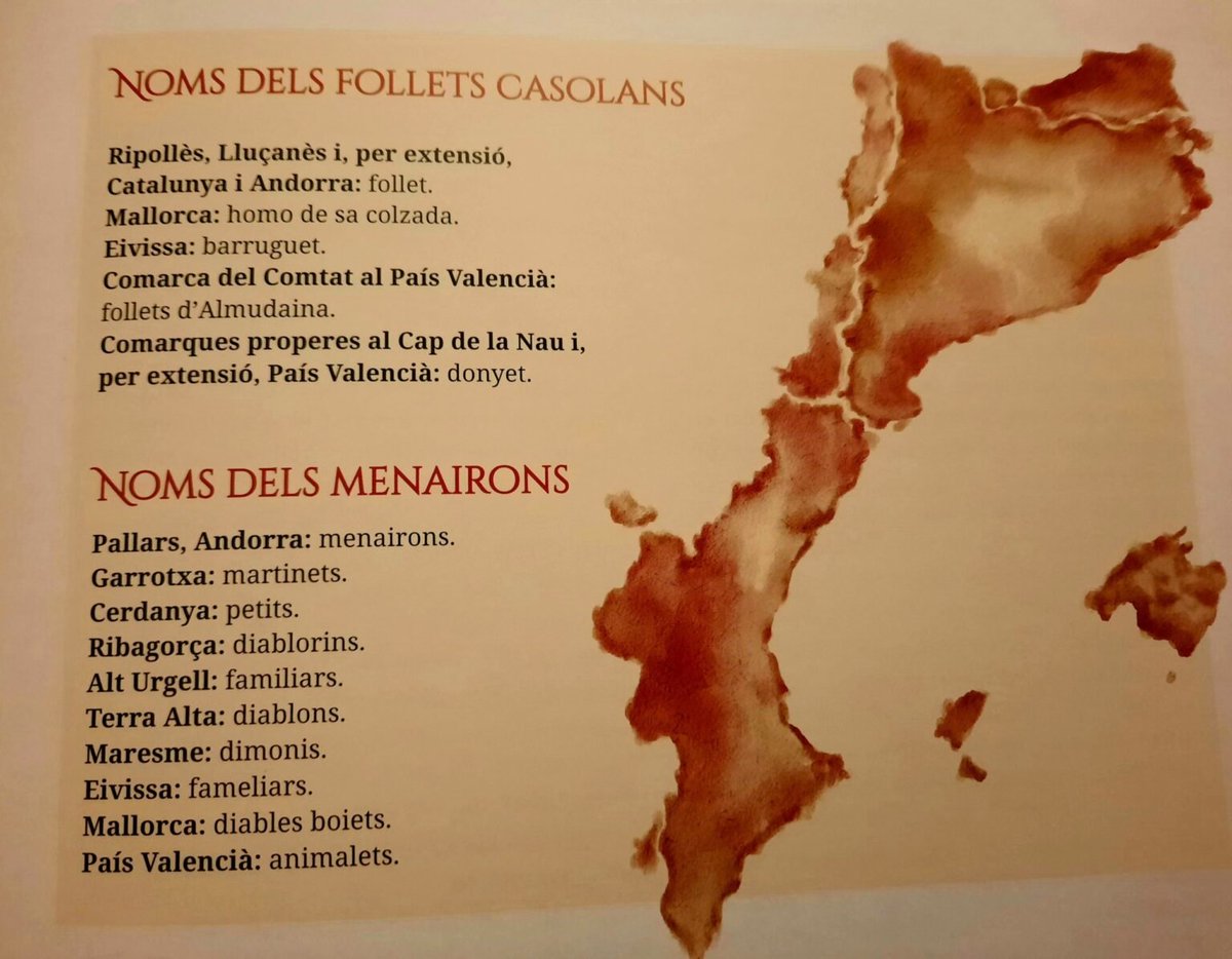 IdachiAzuza's tweet photo. Noms dels follets casolans i dels menairons d'arreu de Catalunya.
#Catalunya #mitologiacatalana #follets #menairons #donyets #barruguets #martinets #diablorins #diablons #animalets #fameliars #diablesboiets #folklorecatalà https://t.co/9WNuj0Z41K