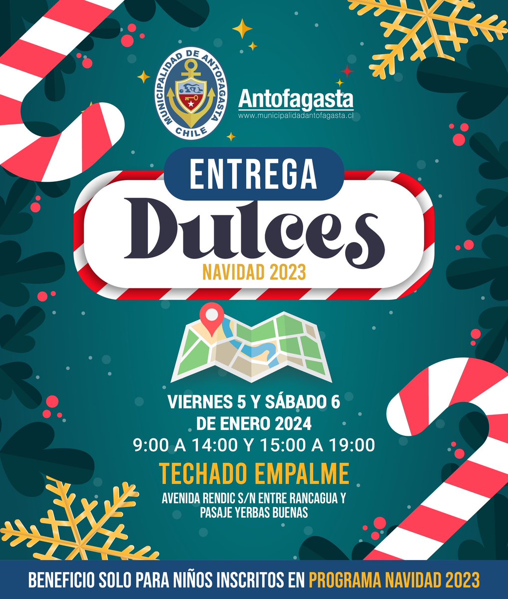 VEN POR TU BOLSA DE DULCES 🍬🍭🍪
Si te inscribiste en los regalos de Navidad, te esperamos en Techado Empalme este viernes y sábado de 09:00 a 14:00 y de 15:00 a 19:00 hrs para retirar tu bolsa de dulces 🤩✨

#Antofagasta
