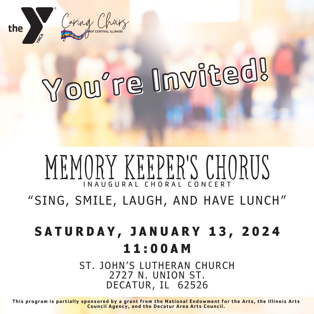 DecaturYmca's tweet image. Please join us for our inaugural choral concert featuring Memory Keeper’s Chorus!

Enjoy a selection of standards and favorites from years past. 

Lucheon will be served immediately following for participants and attendees. 

Tickets are $10 at the door. Cash or check only.