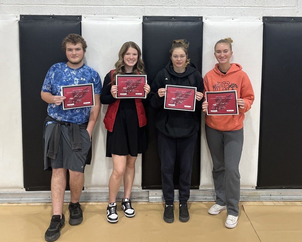 Congratulations to our December Students of the Month! #HawkProud

Middle School: 
6th: Gracie Menne,  7th: Carter Spangler,  8th: Jacob Lovell

High School
Freshmen: Nathan Sadler,  Sophomores: Tinleigh Spoonster,  Juniors: Jaden Williamson,  Seniors: Victoria Eggemeyer