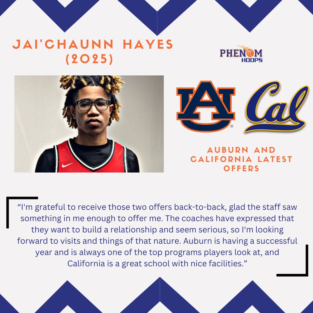 #Auburn and #California now join a list of Central Arkansas, Ole Miss, Arkansas, Arkansas-Pine Bluff, Missouri, Sam Houston State, and Vanderbilt as offers on the table for 2025 Jai'Chaunn Hayes @akachaunny 

#PhenomHoops