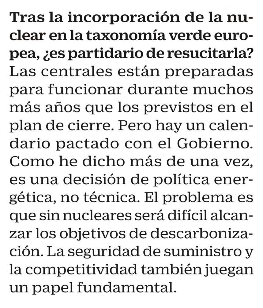 OperadorNuclear's tweet photo. José Bogas, CEO de @Endesa, sobre las centrales nucleares españolas. Se puede decir más alto, pero no más claro. https://t.co/LqKBkEuqk2