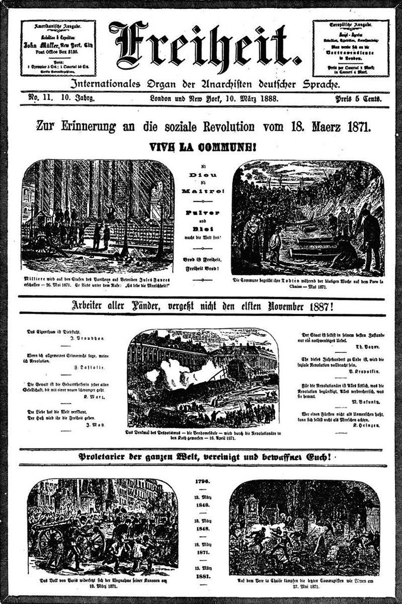 Eylemle propagandayı savunan, insanları devrim için harekete geçirmeyi amaçlayan ve 'Almanca konuşan anarşistlerin enternasyonal organı' olarak tanımlanan 'die Freiheit' (Özgürlük) gazetesi, 145 yıl önce bugün, 4 Ocak 1879'da Johann Most tarafından kuruldu. #freiheit